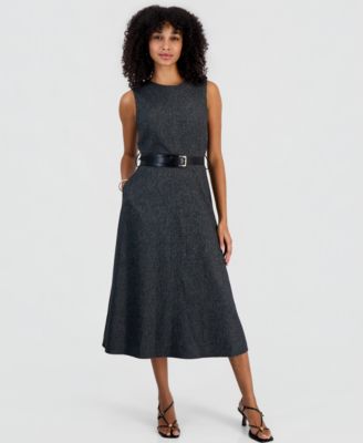 Women's A-Line Crew Neck Sleeveless Midi Dress
