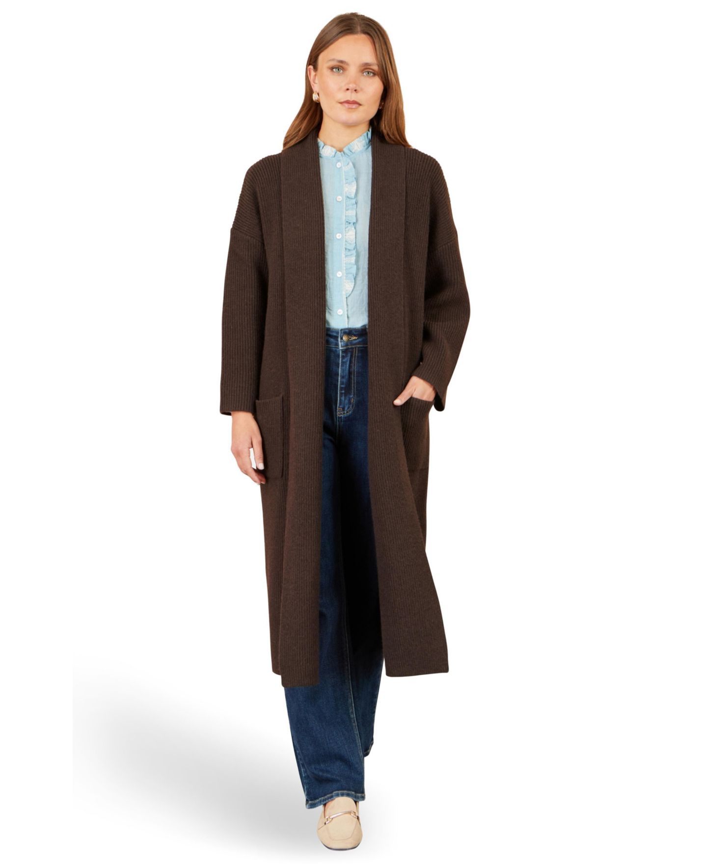Женский кардиган Yumi Long Sleeve Knitted Maxi, цвет: Коричневый — фото 1
