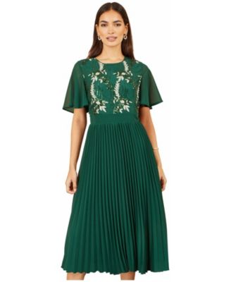 Women's Sequin-Floral Pleated Midi Dress