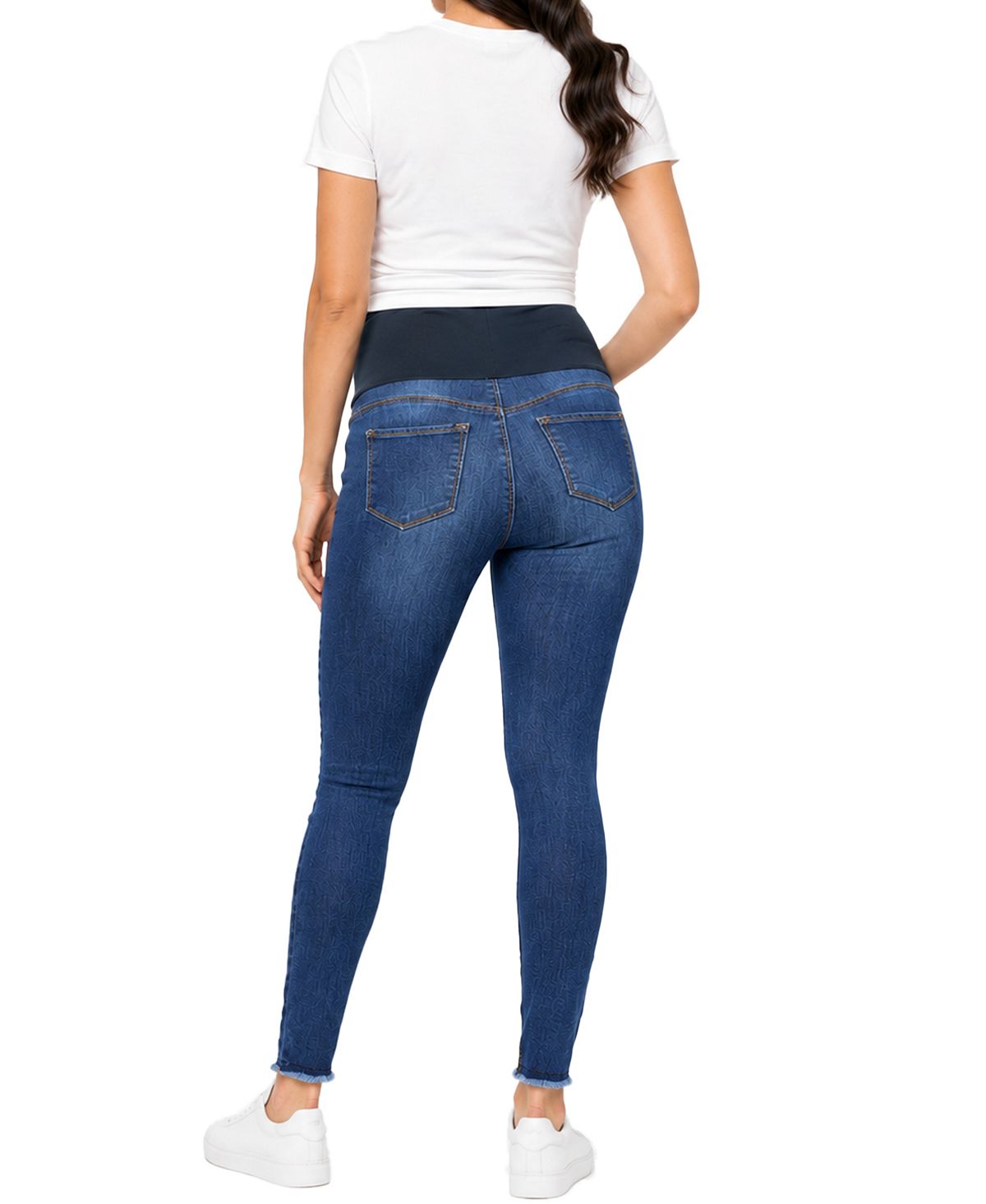 Indigo Poppy Plus Size Distressed Skinny Jean with Belly Band view 4 — MAYCSS fashion products