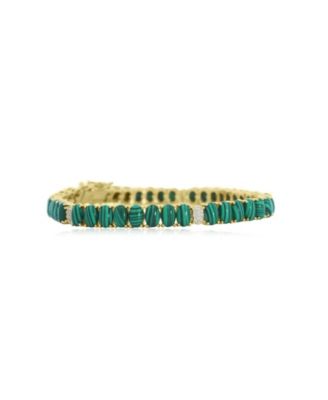 Oval Malachite CZ Tennis Bracelet 14K Gold-Plated Sterling Silver