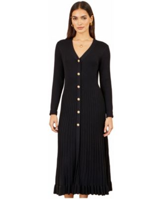 Women's Long Sleeve Ribbed Midi Knit Dress