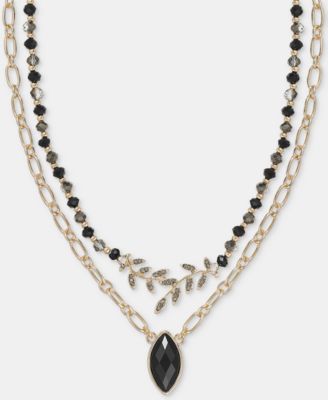 Jet Crystal Two Row Pendant Necklace, 16" + 3" extender
