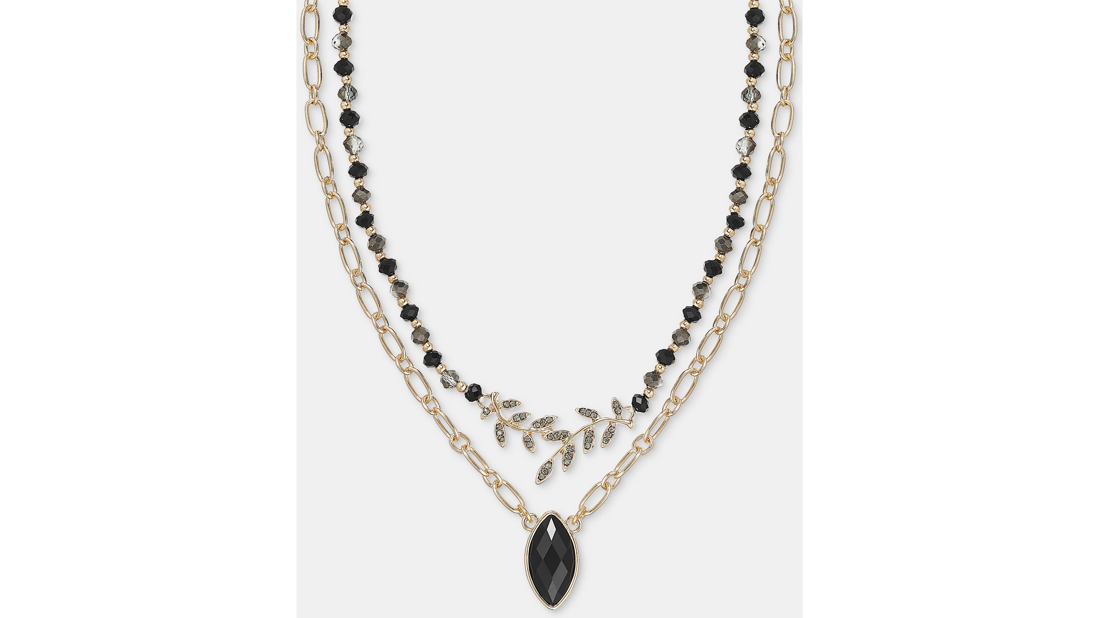 Lonna & Lilly Jet Crystal Two Row Pendant Necklace, 16" + 3" extender