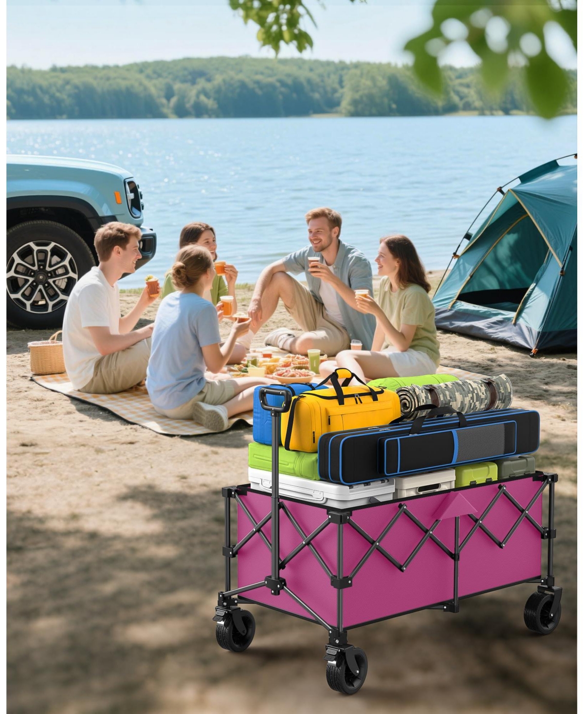 Gnuadz 45.5" Collapsible Wagon Heavy Duty Foldable Adjustable Handle