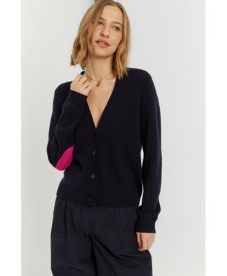 Women's V-Neck Elbow Patch Wool-Cashmere Cardigan