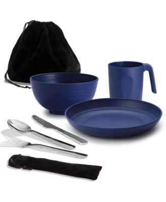 Camping Mess Kit Stainless Steel Cutlery Set Cup Bowl Plate For Travel Picnic Outdoor