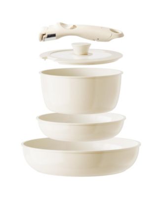 5 Piece Nonstick Ceramic Cookware Set Detachable Handle Space Saving For RV