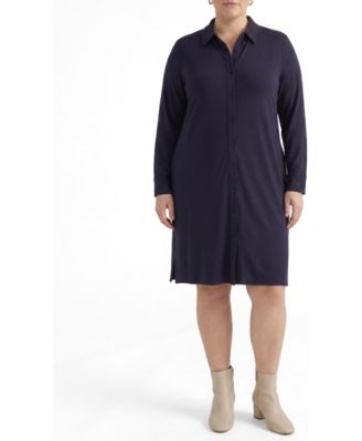 Plus Size Marcie Long-Sleeve Collared Midi Dress