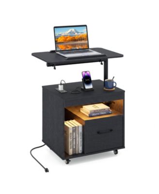 Nightstand with Power Outlets,Modern Bedside Table with Flip overandRotatable Tabletop