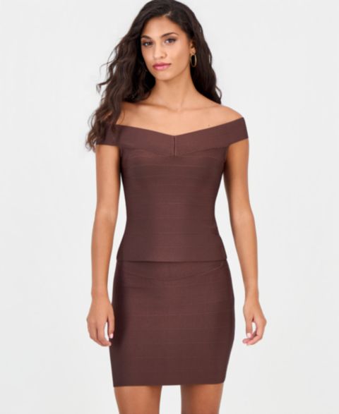 Женский топ GUESS Off-The-Shoulder Alexis Bandage, цвет: Тёмный кофейный