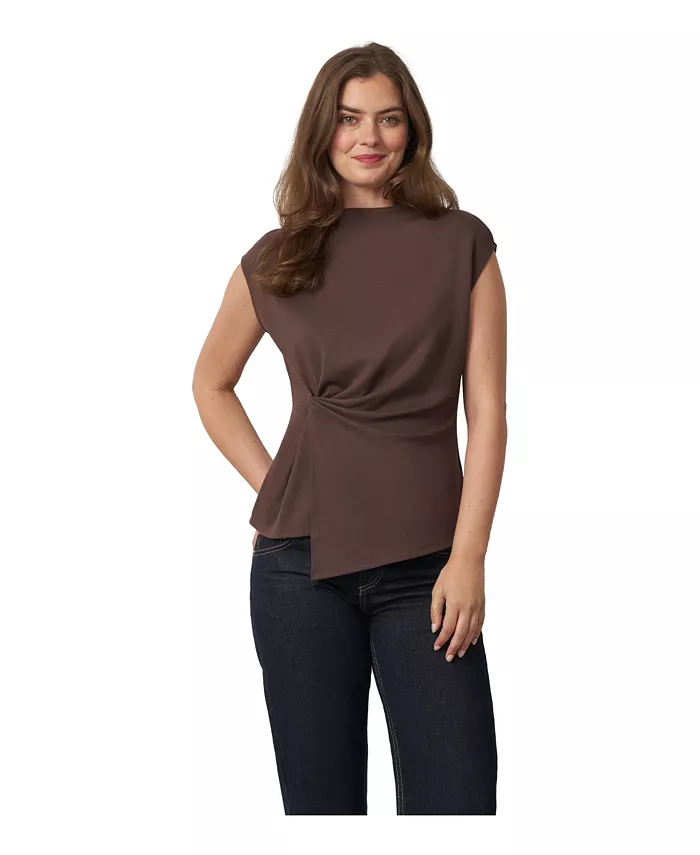 Women's Funnel Neck Asymmetric Hem Top - thumbnail 7