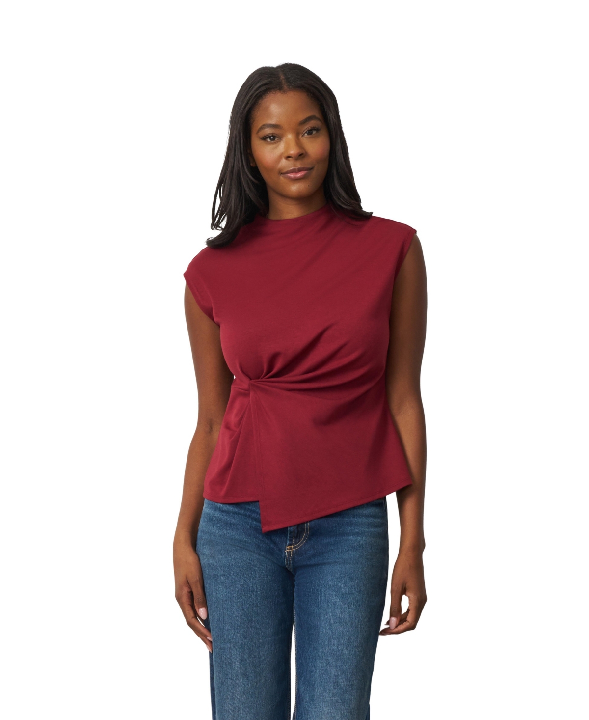 Cable & Gauge Women's Funnel Neck Asymmetric Top
