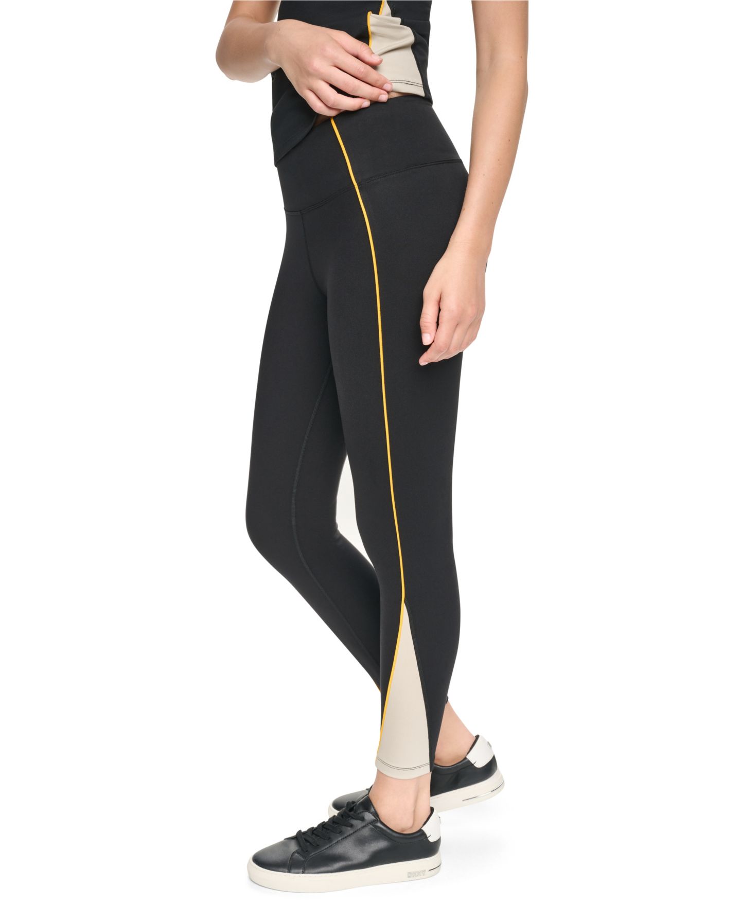 Женские леггинсы DKNY Sport 7/8 колор-блок с высокой талией, цвет: Чёрный / Галечный — фото 3