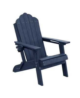 Folding Adirondack Chair with Retractable Cup Holder, HDPE Fire Pit Patio Seating, Heavy Duty Outdoor Lawn Furniture, 350 lbs Capacity