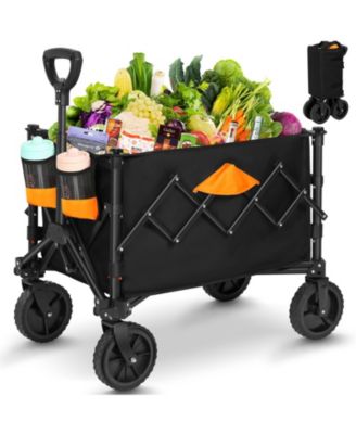 Collapsible Wagon All-terrain Wheels Cup Holders Outdoor Cart Camping