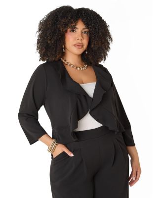 Plus Size Ruffled 3/4-Sleeve Cropped Jacket