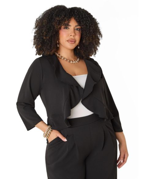 Женские куртки Ashley Stewart Plus Size Ruffled 3/4-Sleeve Cropped Jacket