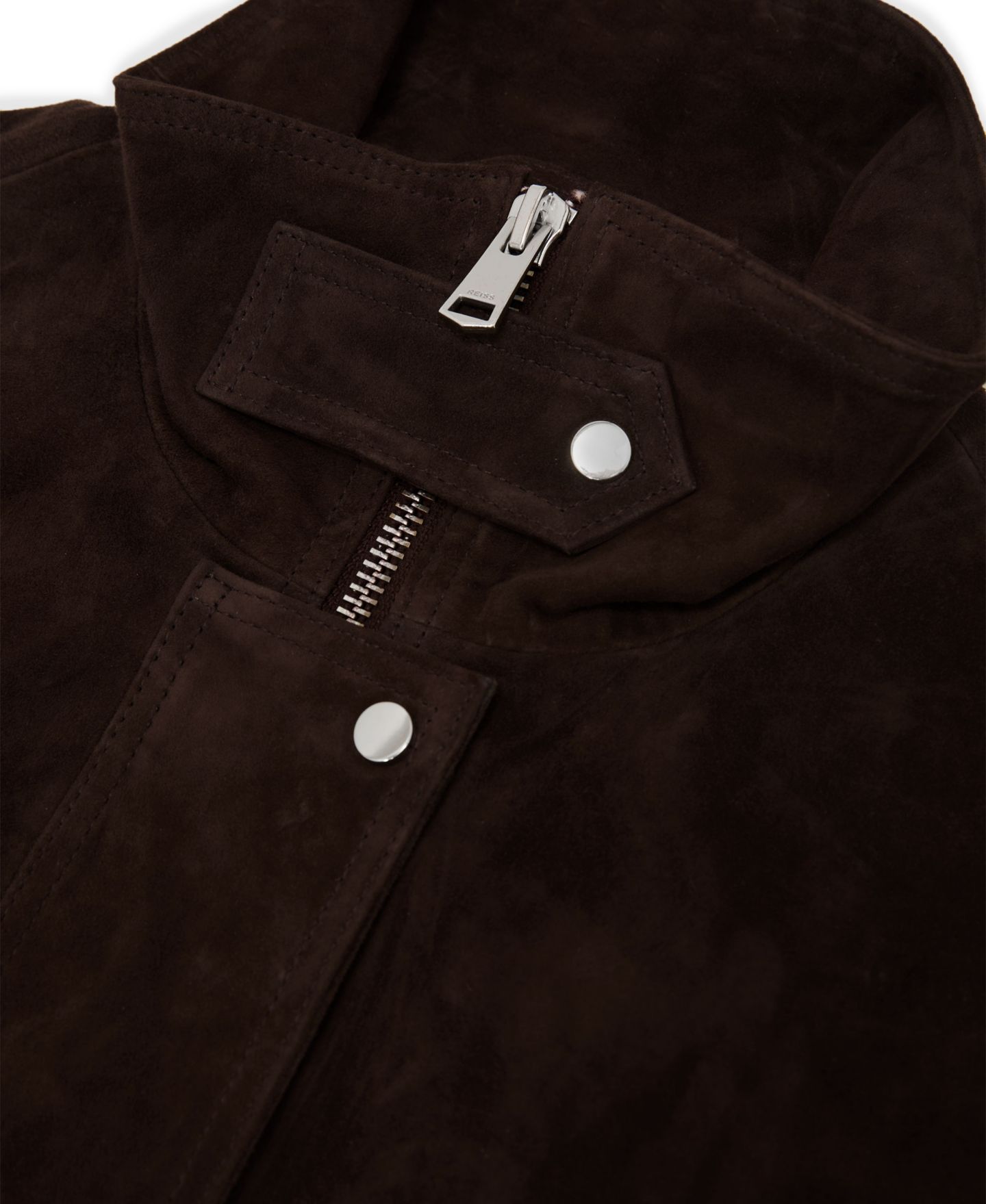 Женская куртка REISS Petite Cara Funnel-Neck Ribbed-Hem Bomber, цвет: Шоколадный — фото 4