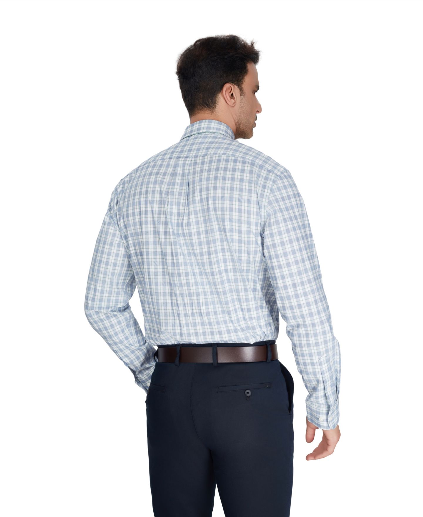 Мужская рубашка Club Room Regular-Fit Plaid Pattern Dress Shirt, цвет: Синий серый клетчатый — фото 6