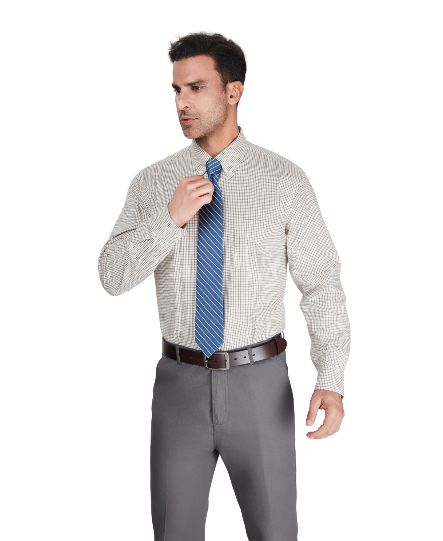 Мужская рубашка Club Room Regular-Fit Brown Plaid Dress Shirt, цвет: Коричневый клетчатый — фото 4