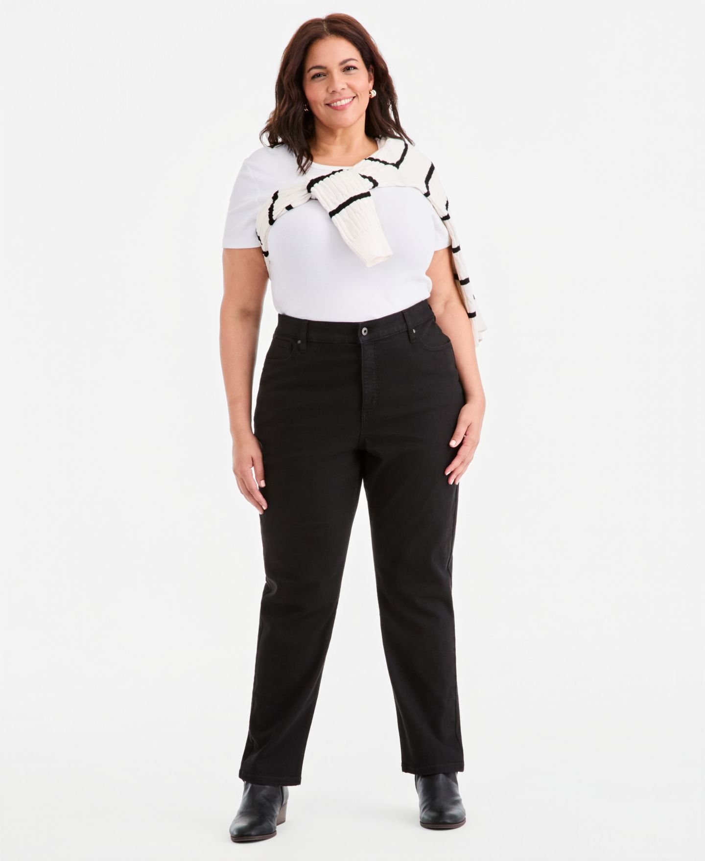 Женские джинсы Style & Co High Rise Straight-Leg Jeans, Regular, Short and Long Lengths, цвет: Глубокий чёрный — фото 1