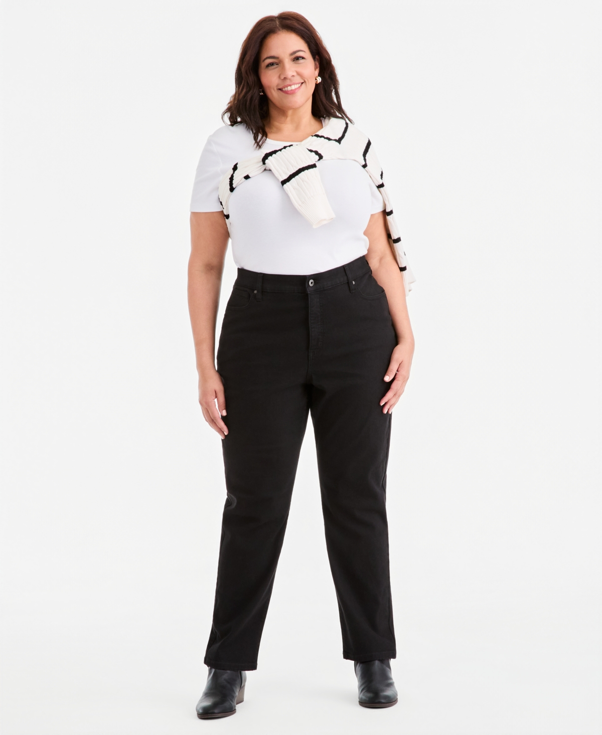 Style & Co Plus Size High-Rise Straight-Leg Jeans, Exclusively at Macy's - Deep Black
