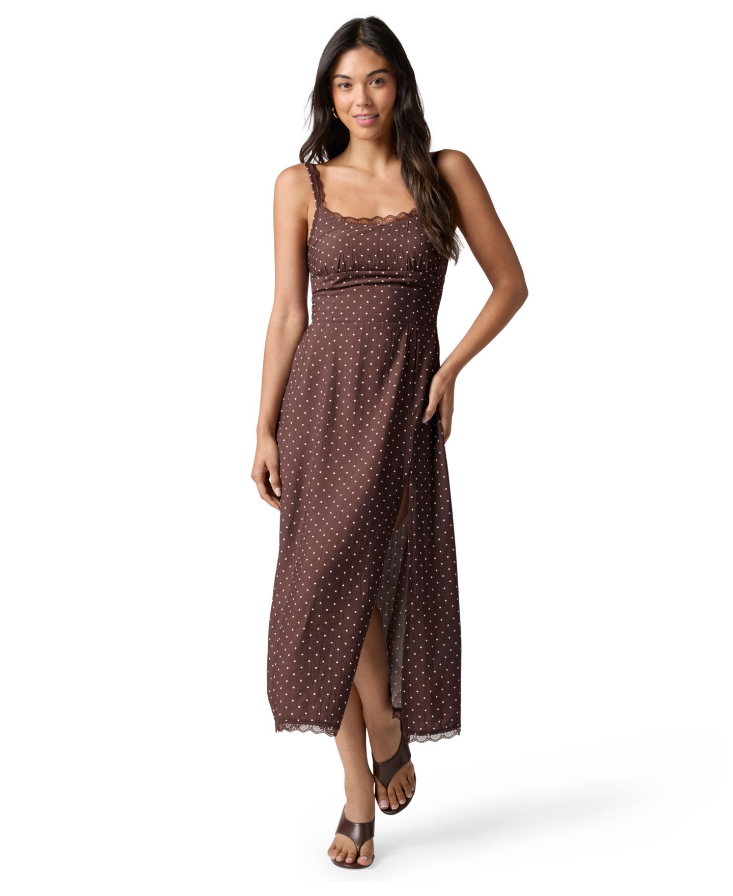 Женское платье FLORENCE BY MILLS Junior's Scoop Neck Midi Slip, цвет: Коричневый — фото 1
