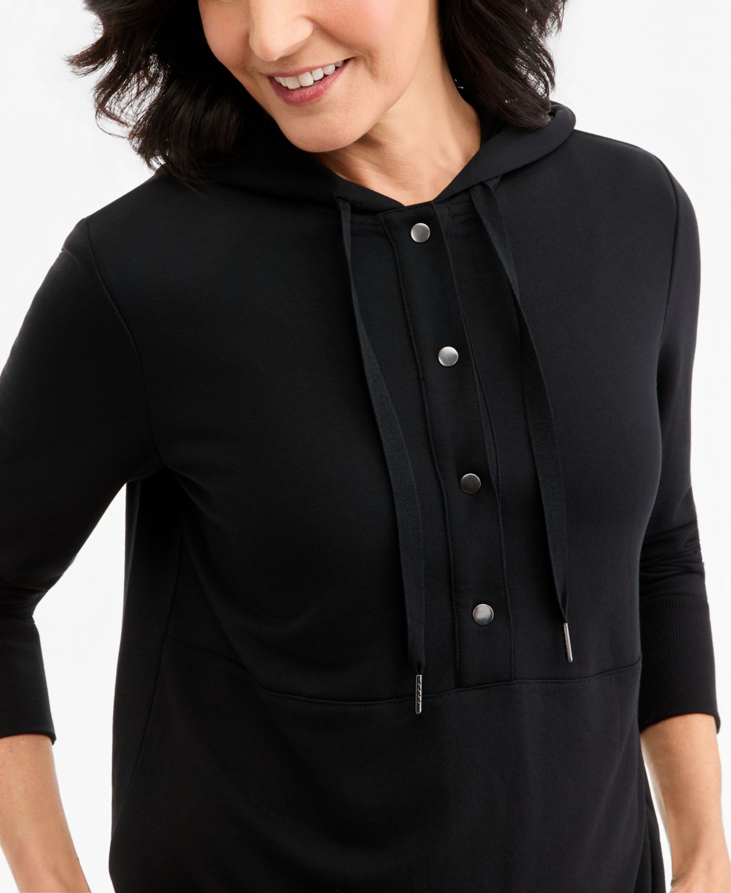 Женское худи Style & Co LuxLounge French Terry Hooded, цвет: Глубокий чёрный — фото 2