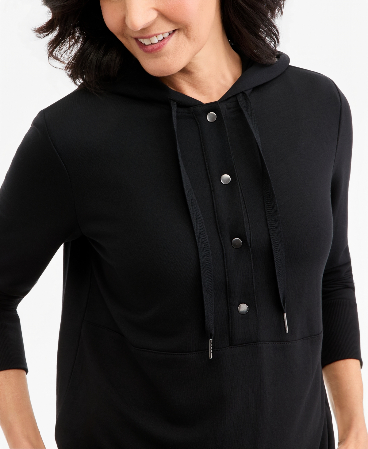 Style & Co Petite LuxLounge French Terry V-Neck 3/4-Sleeve Hoodie, Macy's Exclusive