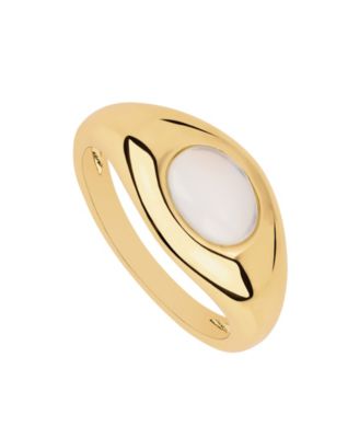 Gold-Plated Howlite Turquoise Simulated Moonstone Oval Dome Ring