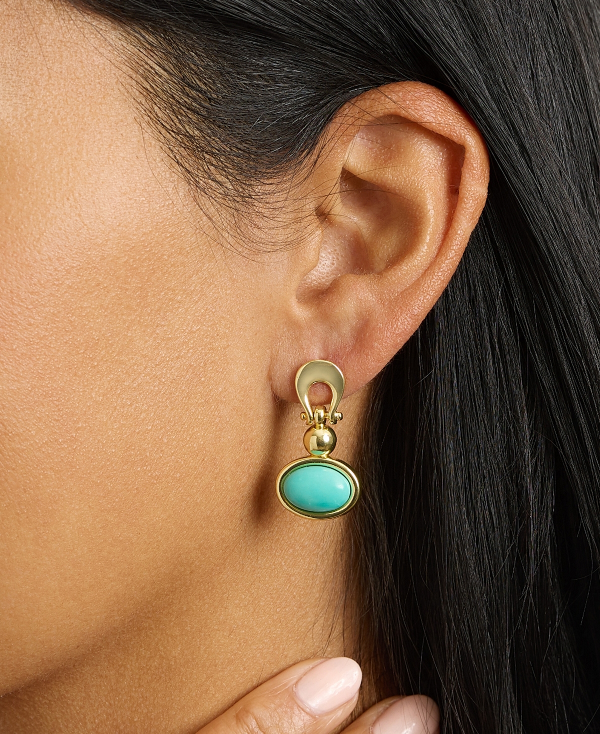 Macy's Gold-Plated Howlite Turquoise Oval Drop Earrings
