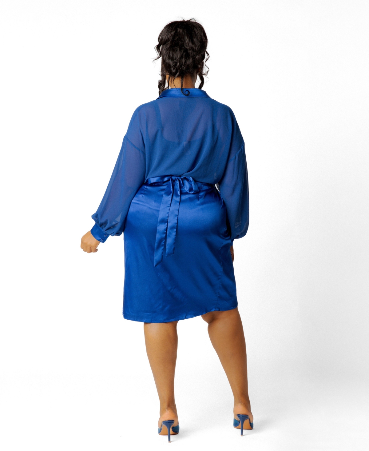 Buxom Couture Plus Chiffon Blouse and Wrapped Satin Skirt Set