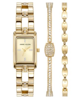 Women's Quartz Rectangle Gold-Tone Alloy Metal Bracelet Watch Box Set 27mm x 17mm