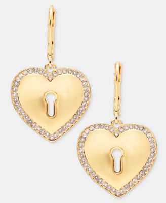 Pav&eacute; Heart Lock Drop Earrings