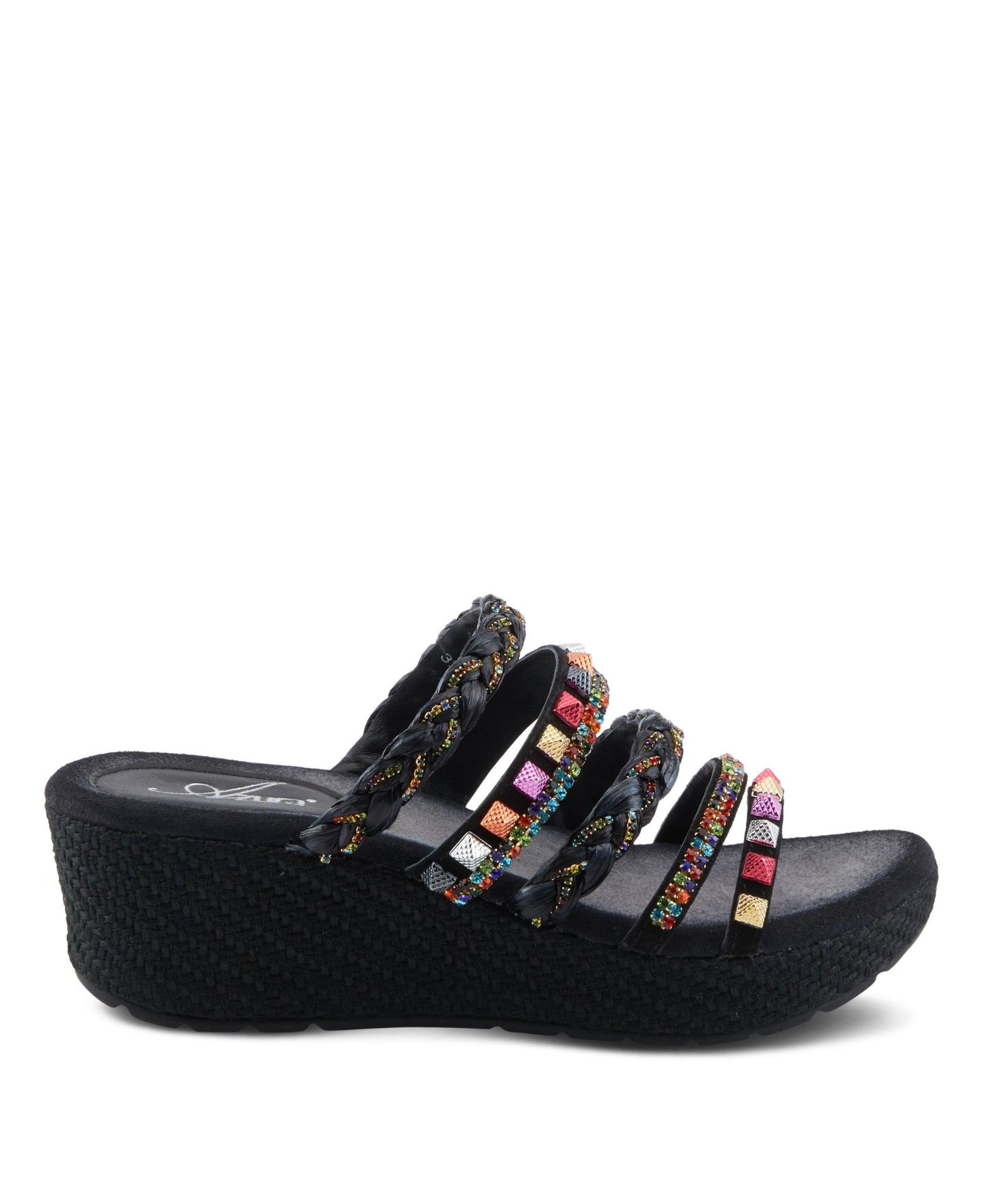 Женские сандалии Azura Shinychic Wedge Sandal with Suede Upper, цвет: Чёрный разноцветный — фото 5