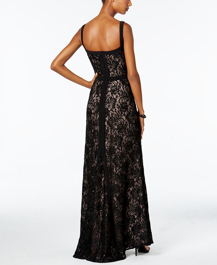 Nightway Illusion Sequined Lace Train Gown Macy s