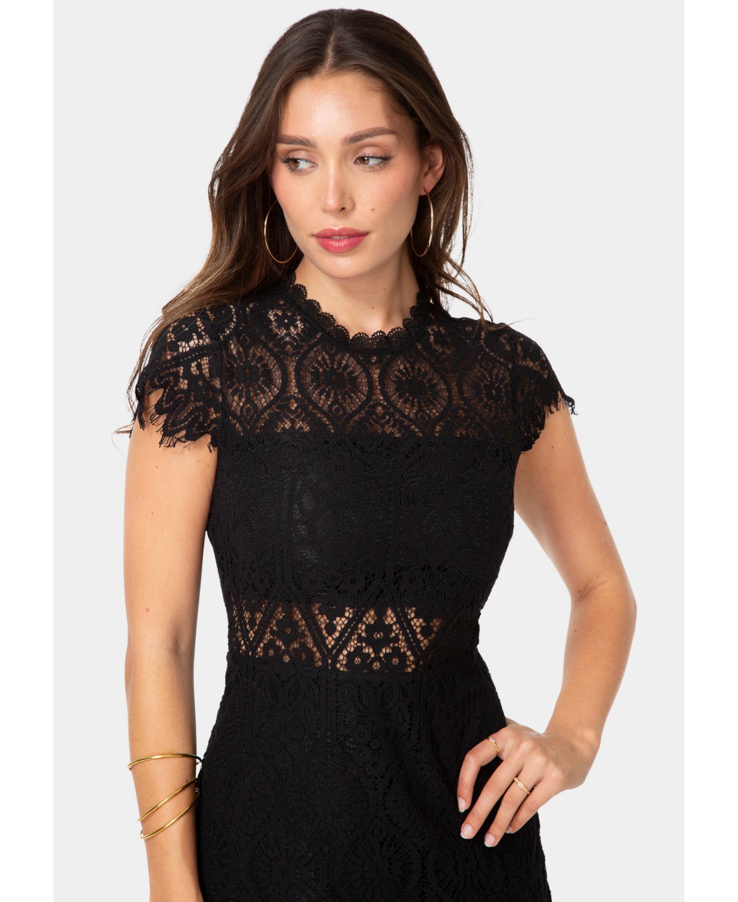 Женское платье Bebe Lace Short Sleeve Illusion, цвет: Чёрный — фото 4