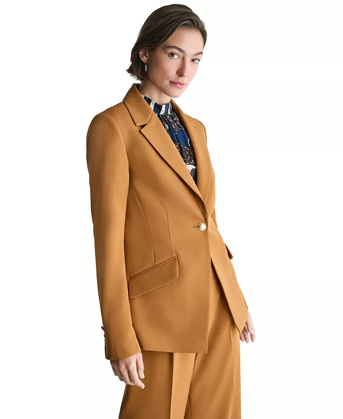 Women's Shoulder-Padded Single-Breasted One Button Blazer - thumbnail 4