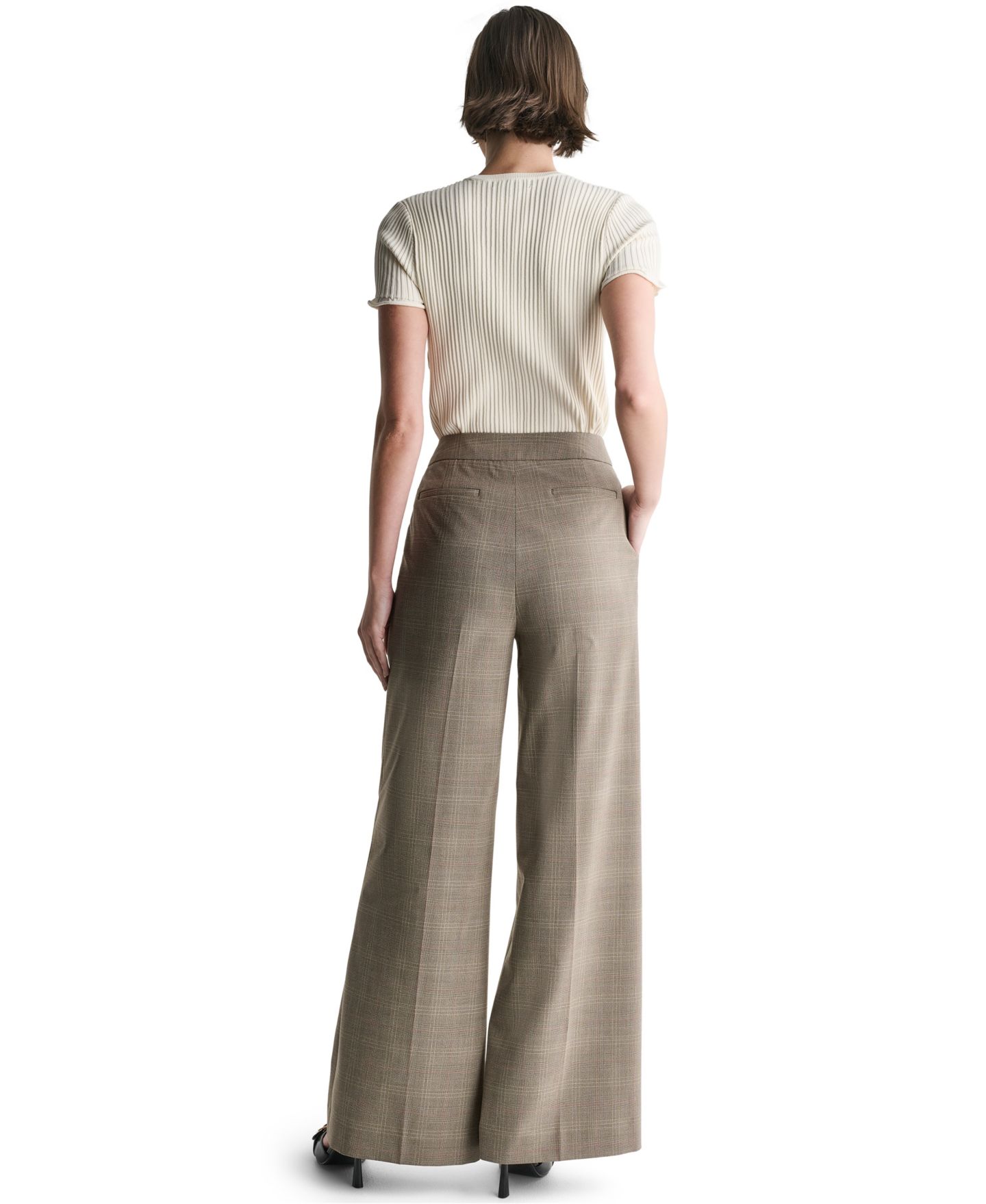 Женские брюки BCBG Pleated High-Waisted Wide-Leg, цвет: Светлый сиена разноцветный — фото 5