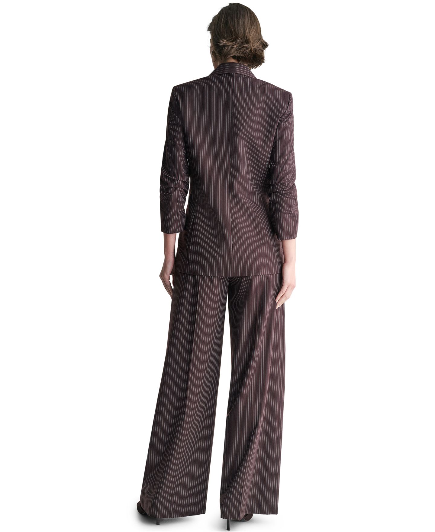 Женский пиджак BCBG Double-Breasted Pinstripe Blazer, цвет: Трюфельный чёрный — фото 5