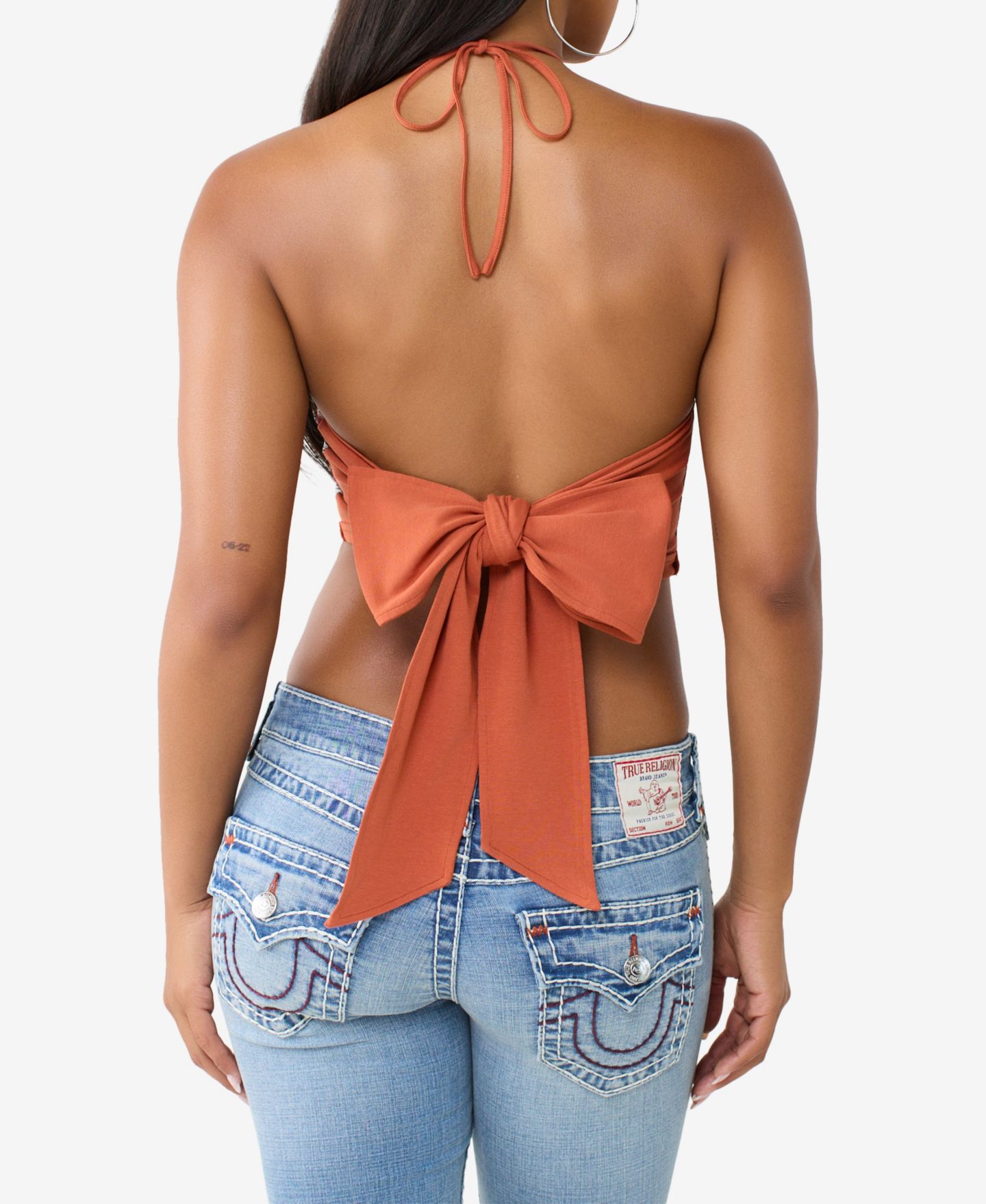 Женский топ True Religion Buddha Scarf Top Halter-Neck Sleeveless Crop, цвет: Burnt Bric — фото 3