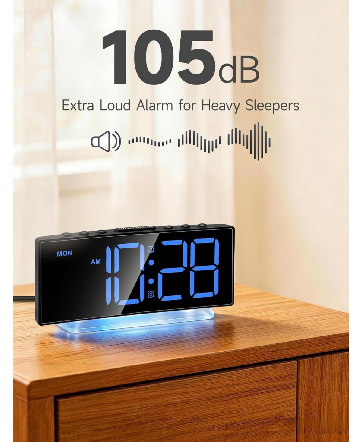 Neewer Extra Loud Alarm Clock for Heavy Sleepers Adults,Teens,Kids,Rainbow Clock for Bedroom,Small Bedside Digital Clock with Large Display