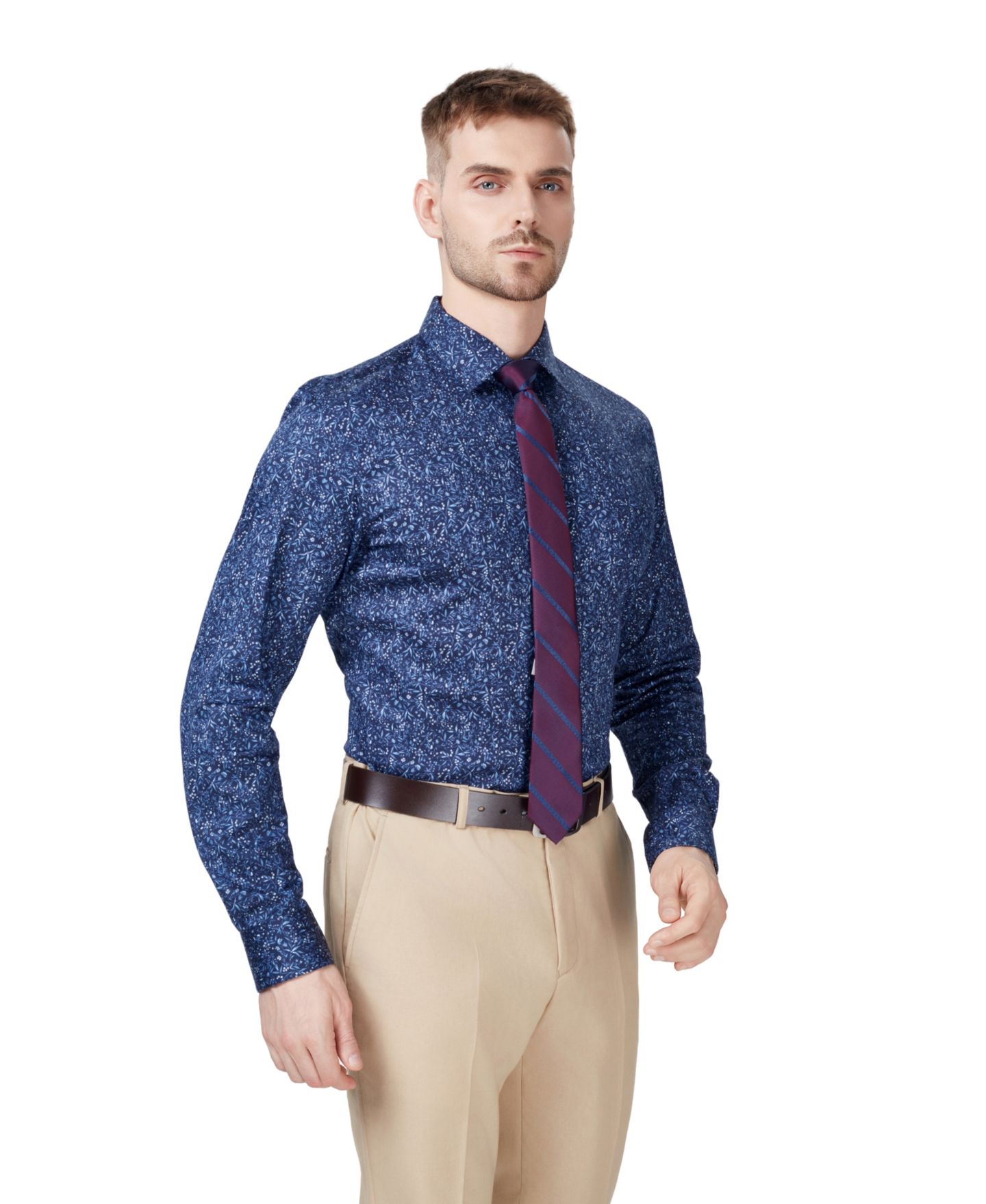 Мужская рубашка Bar III Slim-Fit Remo Floral Dress Shirt, цвет: Тёмно-синий — фото 3