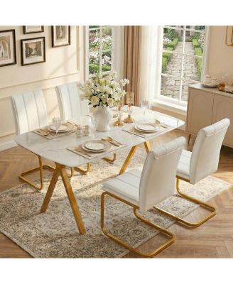 Marble Glass Dining Table with Legs