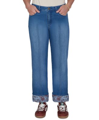 Petite High-Waisted Floral-Print Cuff Ankle Jeans