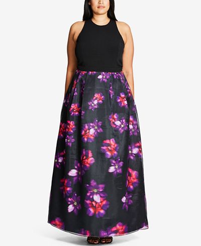City Chic Trendy Plus Size Floral-Print Maxi Dress