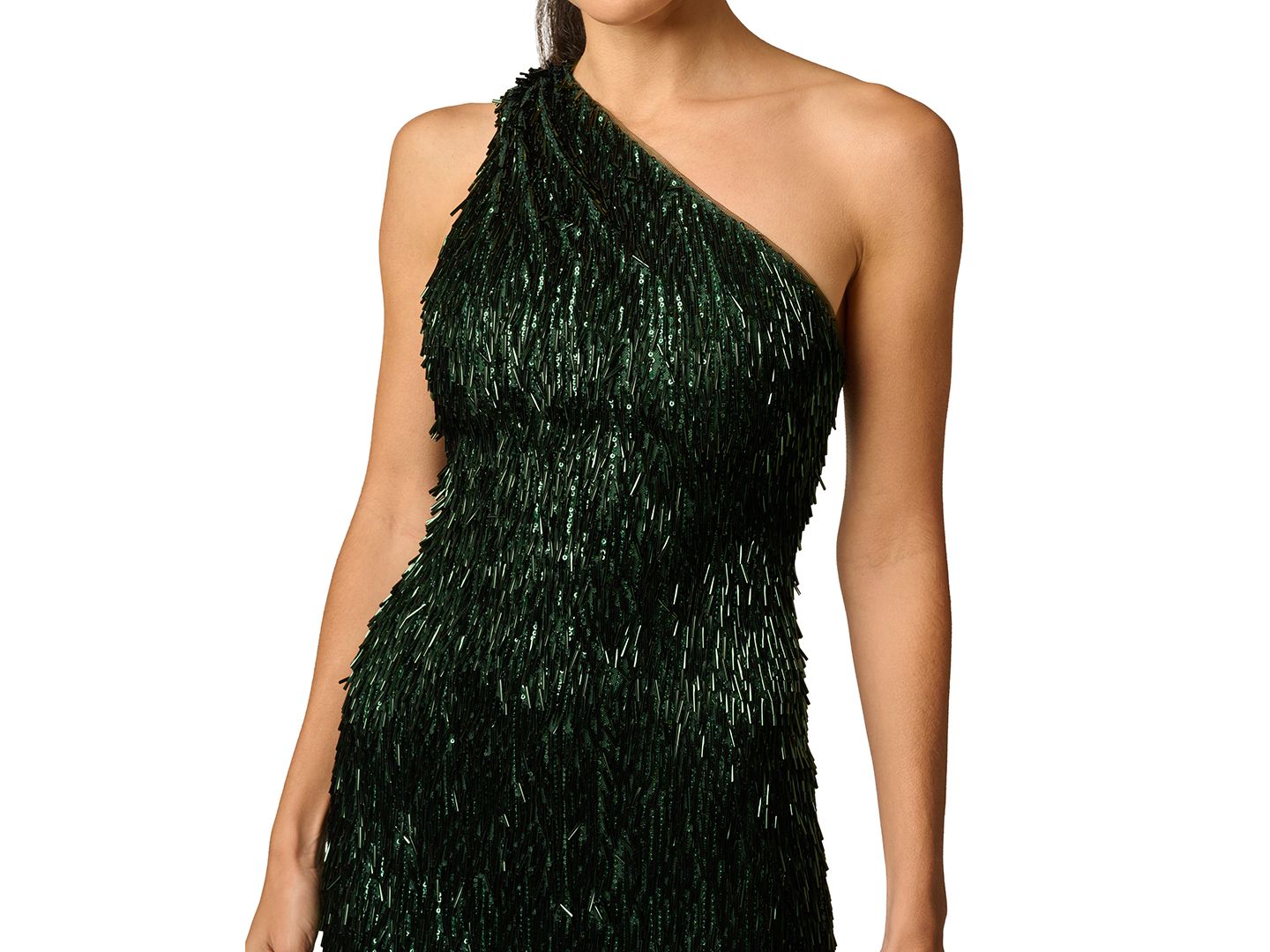 Женское платье Adrianna One-Shoulder Sequin Fringe, цвет: Оливковый кипарисовый — фото 4