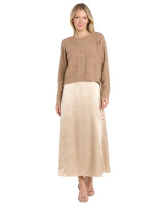 Women's Sophia Christina Rhinestone-Detail Satin Dress and Cropped Sweater, 2-Piece Set