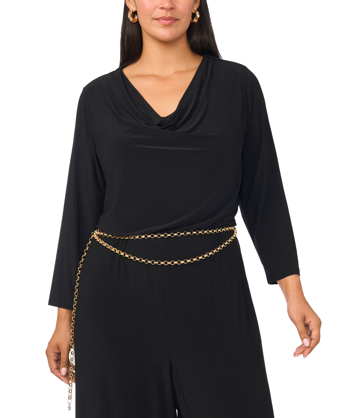 Msk Plus Cowl Neck 3/4-Sleeve Wide-Leg Jumpsuit
